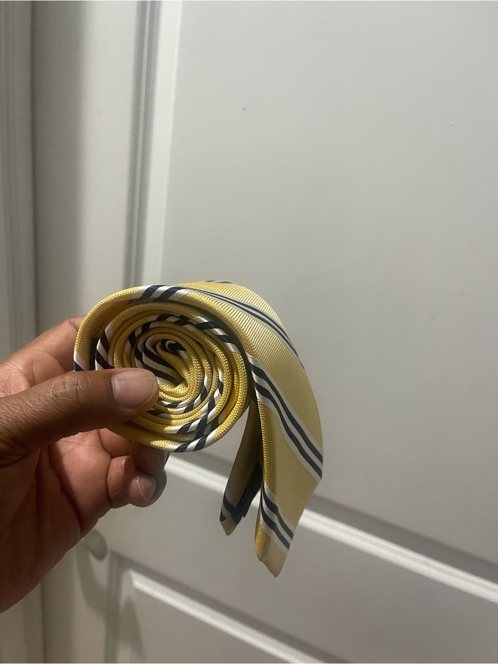 Nautica Yellow and Navy Striped Men's Tie Sz OS